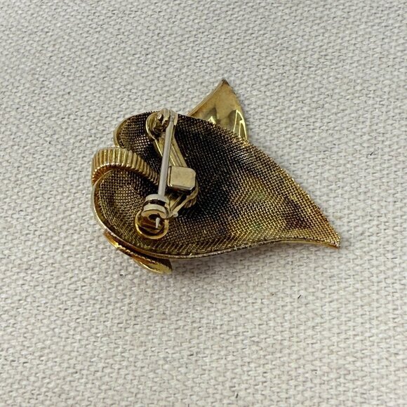 Vintage Leaf Brooch Pin Faux Pearl Gold-Tone MCM Classic Old Money‎ retro - Picture 6 of 8